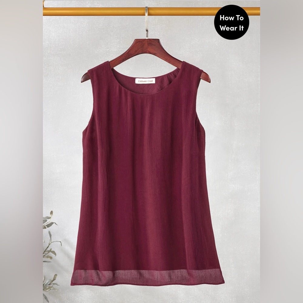 Coldwater Creek wine burgundy maroon Rayon gauze cottonlined sleeveless tank top